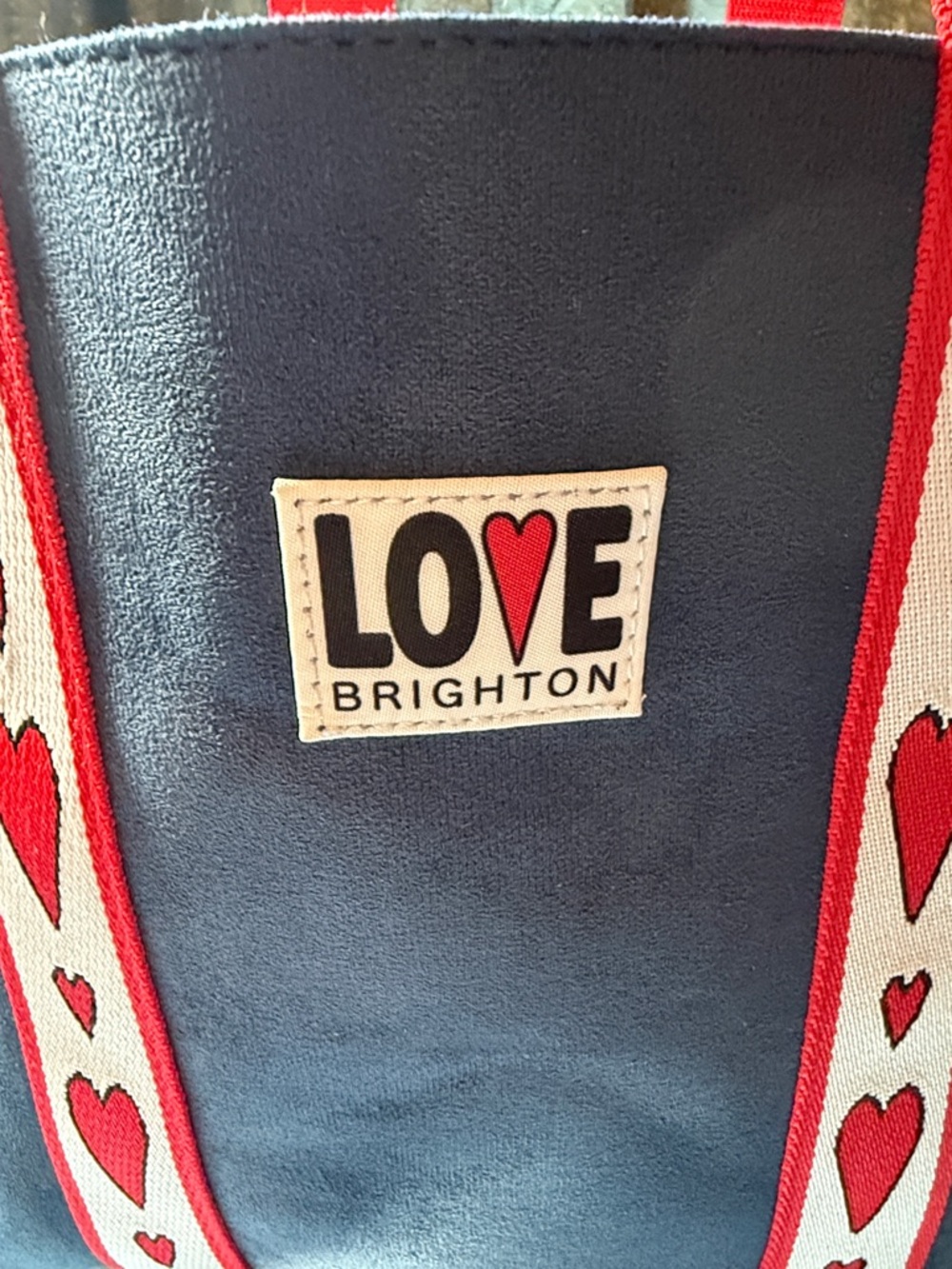 Brighton Navy Tote with Red Heart Strap Accents 12 x 12 - Picture 2 of 7